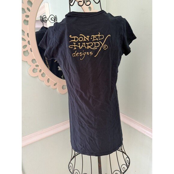 Ed Hardy Y2K 2000s Rhinestone Skull Bling Black women’s T-Shirt Love Dies Hard S - Picture 5 of 7